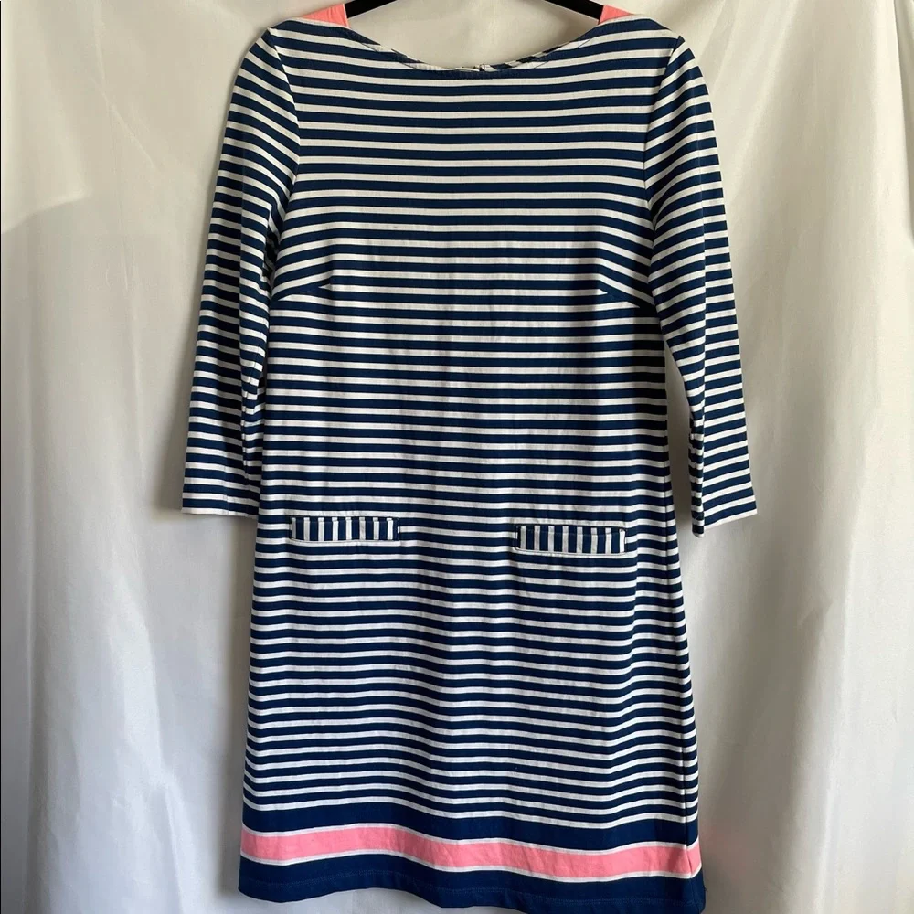 Lilly Pulitzer Irina Guava Melon Exotic Garden Stripe French Terry Shift Dress - Picture 2 of 8